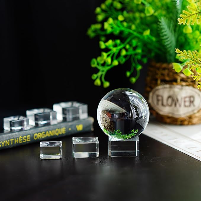 ZEERSHEE 6 Pack Square Crystal Display Bases for 3D Laser Balls 6pcs Glass Stands for Crystals Resin Acrylic Art Home Decoration