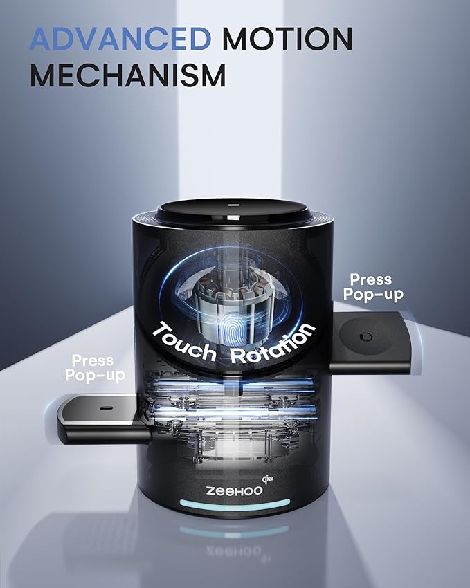 ZEEHOO 3 in 1 Charging Station for Apple Devices, Mag-Safe Charger Stand, Qi2 15W Auto-Rotating Wireless Charger for iPhone 17 16/15/14/13/12 Series& AirPods& iWatch(Black)