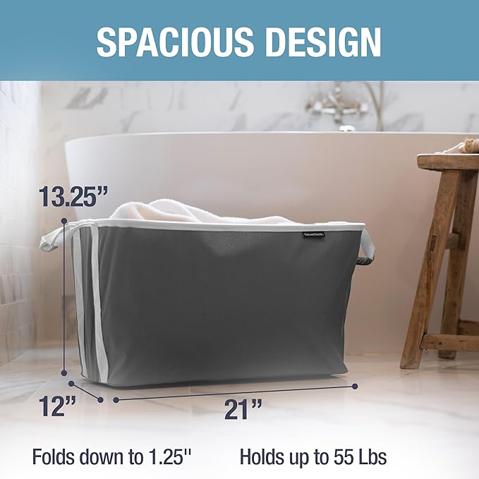 CleverMade Collapsible Laundry Basket Hamper - Shadow Stone Gray 2-Pack 60L - Space Saving Storage Organizer with Handles Foldable Home Organization