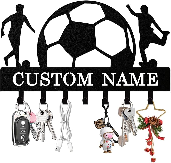 Personalized Football Key Holder Wall Mount, Custom Metal Key Rack Key Holder with Name, Deer Cabin Wall Keys Hanger with Hooks for Entryway, Front Door, Hallway, Kitchen, Living Room