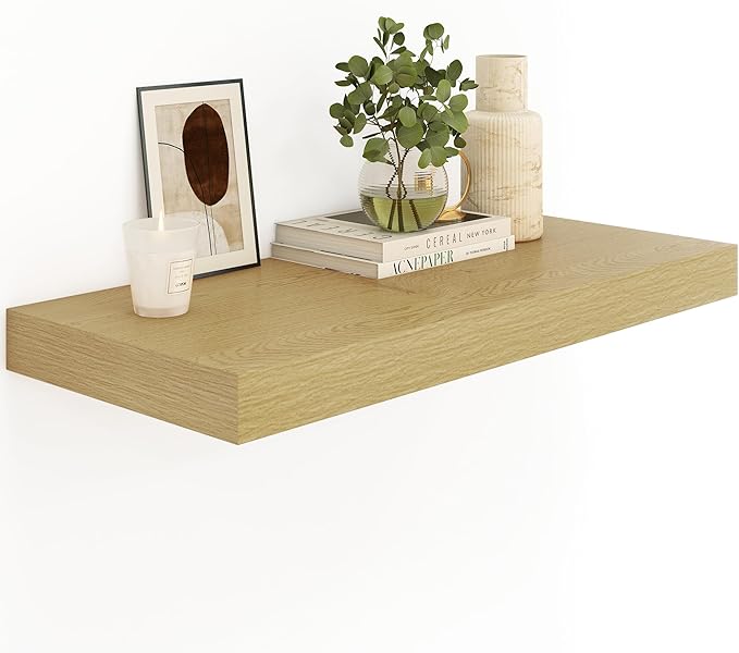 Heimlove Bathroom 12'' Deep Floating Shelves for Wall - Shelf Over Toilet Mounted Farmhouse 24 inches,Rustic Wood Shelves Decor & Storage Set of 1 Oak