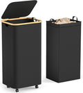 Yecaye 100L Large Capacity Laundry Hamper – Foldable Rolling Laundry Basket, Mobile Clothes Hamper with Wheels, Removable Inner Bag, Bamboo Handle Lid Laundry Bin – Multi-Use Storage, Black