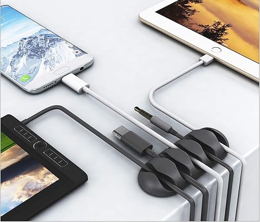 OHill Desk Cable Management Cord Organizer, 24 Pack Black Self Adhesive Cord Holder Cable Clips, Ideal Cable Organizer Wire Keeper for Desk, Nightstand, Phone Charger, Computer, Home, Office, Car