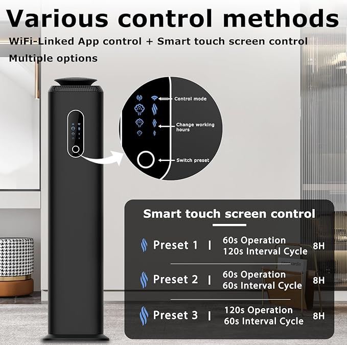 1000ML- Commercial Diffuser Machine Cover 10000 Sq Ft - Tower Hotel Scent Diffuser for Whole House - WiFi App Control -Scent Air Machine & Waterless Essential Oil Diffuser for Large Room - Black