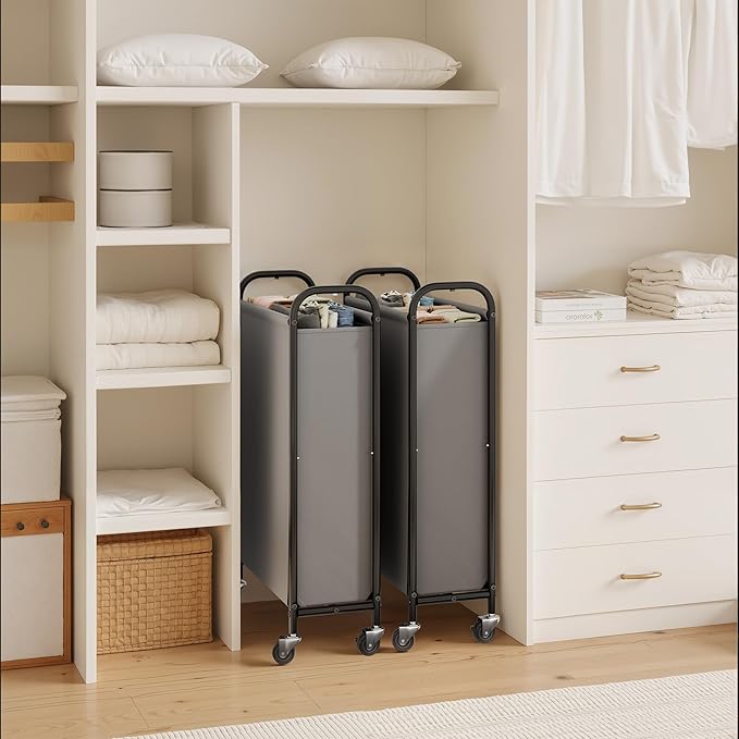 GRANNY SAYS 80L Slim Laundry Hamper with Wheels, Fabric Rolling Laundry Basket, Narrow Clothes Organizer, Tall Hamper for Closet, Laundry Room, Bathroom, Grey