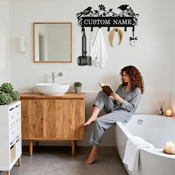 Personalized Bird Key Holder Wall Mount, Custom Metal Key Rack Key Holder with Name, Deer Cabin Wall Keys Hanger with Hooks for Entryway, Front Door, Hallway, Kitchen, Living Room