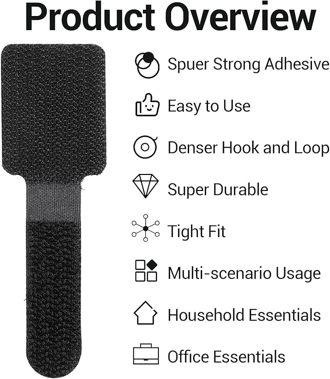 Heavy Duty Self-Adhesive Cable Clips, 80PCS Under Desk Cable Management Kit with Hook & Loop Ties, Reusable Cord Organizer for Home Office, Computer, TV Wires