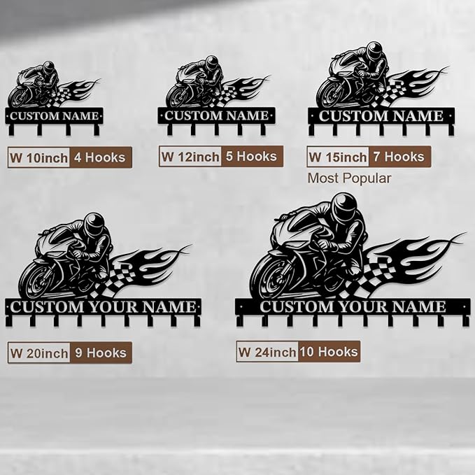 Custom Motorcycle Garage Metal Wall Hooks,Key Holder-Personalized Iron Wall Decor for Keys, Coats & Home(Black, Handmade,Decorative,Entryway, Bedroom,Man Cave) (Style E)