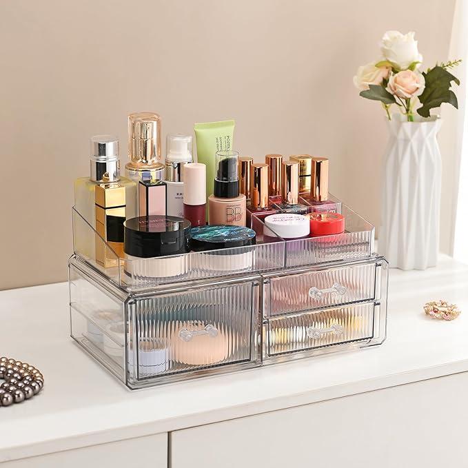 ZHIAI stackable storage drawer, cosmetics storage box, cosmetics and beauty product storage organizer, suitable for makeup room, bathroom, storage room