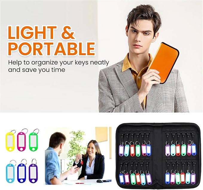 Zippered Key Case, Key Organizer, Fireproof and Waterproof Key Binder with 24 Hooks and Tags Portable Key Storage Book for Offices Real Estate Agencies Hotels and Rental Management