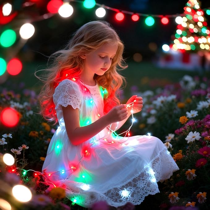 ZNYCYE 10 Pack Fairy Lights Battery Operated, 10 Ft 30 LED Fairy Lights with Timer, 8 Modes Christmas Lights, Waterproof for Indoor DIY Christmas Decorations(Red Green White)