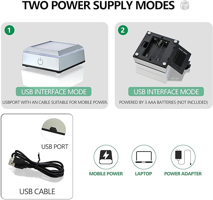 ZEERSHEE 2.6*1.2inch Multicolor LED Light Base for Acrylic 3D Glass Resin Art Lighted Square Display Stand(Flat)