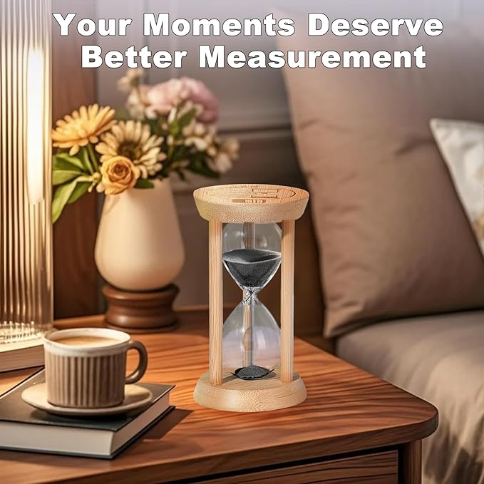 10 Minute Wooden Sand Timers, Bamboo Black Sand Hourglass for Productivity, Meditation & Decor, 10 Min Reloj De Arena for Kitchen, Office, Yoga, Game, Classroom