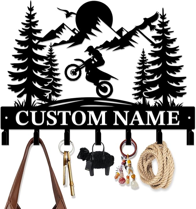 Custom Motorcycle Garage Metal Wall Hooks,Key Holder-Personalized Iron Wall Decor for Keys, Coats & Home (Black, Handmade,Decorative,Entryway, Bedroom,Man Cave) (Style G)