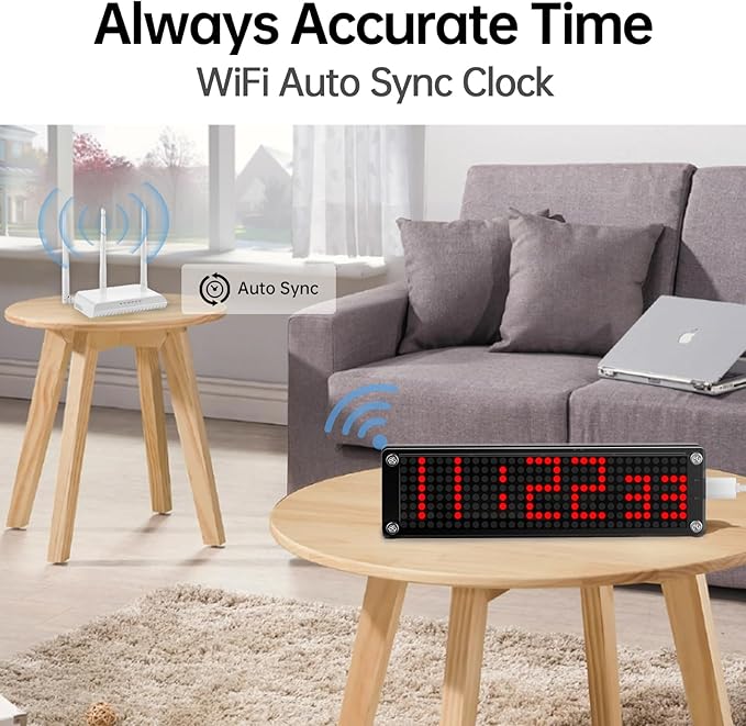 10 Inch Large Display Digital Clock with WiFi NTP Sync,Smart Clock with Adjustable Brightness & Auto Dimming, Easy Setup, Clear from a Distance,LED Matrix Desk Clock for Geeks,Seniors