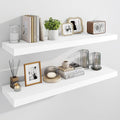 Marsmiles 40" Floating Shelves for Wall, Wooden Shelves with Invisible Brackets Set of 2, Rustic Farmhouse Wall Mounted Shelf for Kitchen Bathroom Living Room Study, White