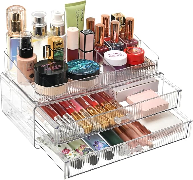 ZHIAI stackable storage drawers, acrylic storage rack, cosmetics and beauty products organizer, suitable for makeup room, bathroom, pantry, home bedroom storage