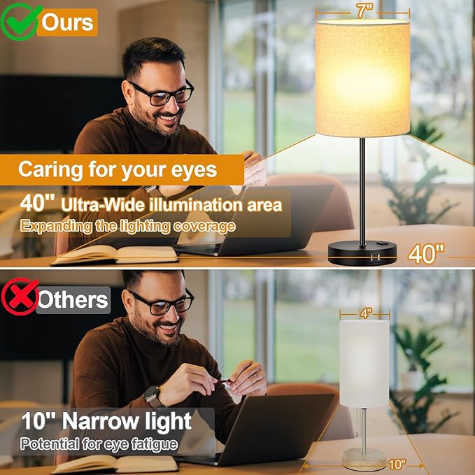 【Upgraded】Set of 2 Touch Beige Table Lamps with 2 USB Ports & AC Outlet, 3-Way Dimmable Bedside Nightstand Lamps for Living Room Nursery Office Bedroom, 800 Lumens 2700K Warm Bulbs Included