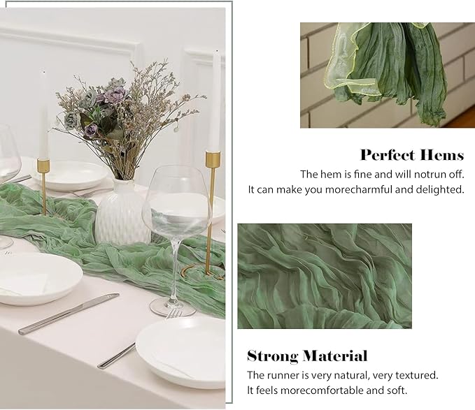10 Pack 10 Ft Cheesecloth Table Runner Sage Green Gauze Long Table Runners Boho Gauze Cheese Cloth Table Runner Rustic Sheer Runner for Wedding Party Table Decor ( 35 x 120 Inch )