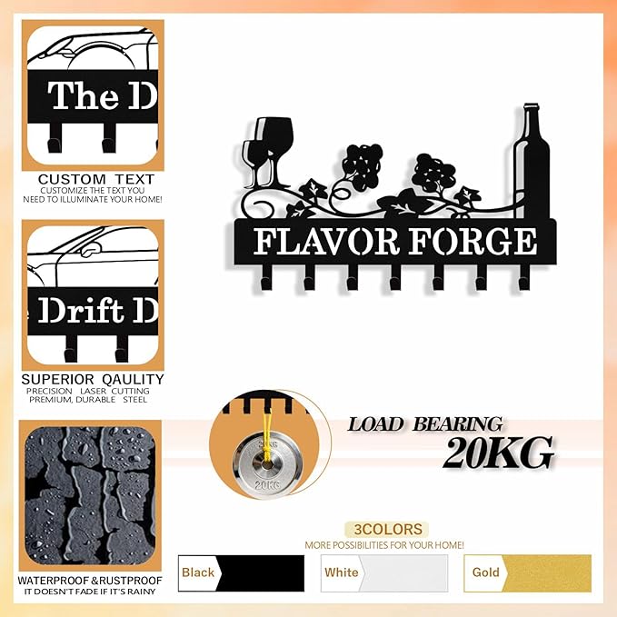 Personalized Wine Key Holder Wall Mount, Custom Metal Key Rack Key Holder with Name, Deer Cabin Wall Keys Hanger with Hooks for Entryway, Front Door, Hallway, Kitchen, Living Room