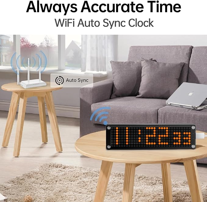 10 Inch Big Digital Clock with WiFi NTP Sync,Smart Large Display Digital Clock for with Seconds Options, DST, 12/24H Format, LED Matrix Desk Clock for Home and Office