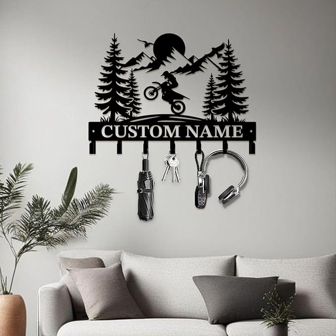 Custom Motorcycle Garage Metal Wall Hooks,Key Holder-Personalized Iron Wall Decor for Keys, Coats & Home (Black, Handmade,Decorative,Entryway, Bedroom,Man Cave) (Style G)