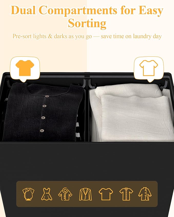 YECAYE 150L Extra Large Laundry Hamper with Lid – Foldable Double Laundry Hamper with Removable Liner – 2 Section Clothes Basket, Dirty Clothes Basket for Bedroom, Bathroom, Laundry Room,Black