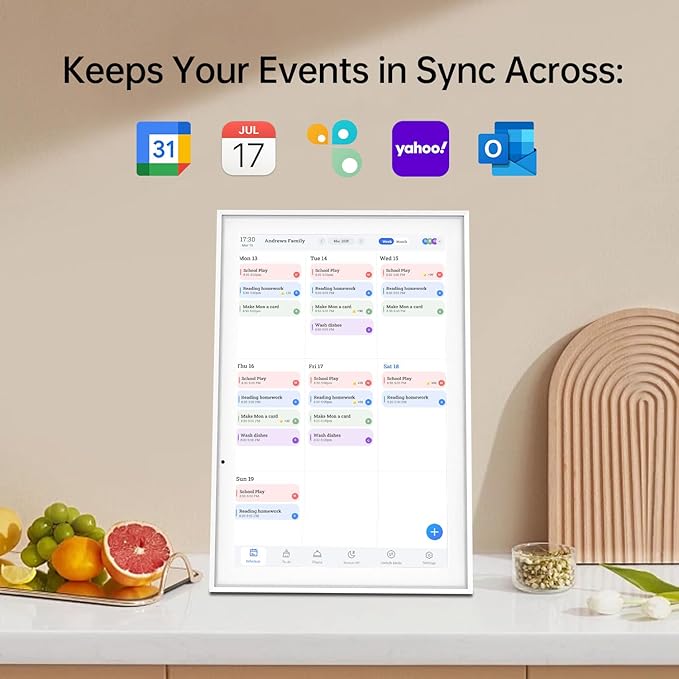 10.1 Inch Digital Calendar & Chore Chart – Interactive Touchscreen Wall Planner, Smart Family Organizer for Family Schedules, Desktop and Wall Mountable, White