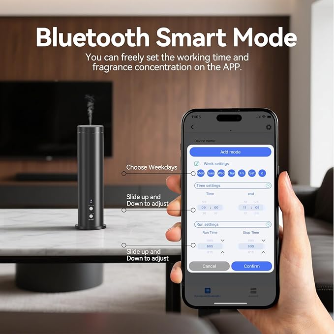 Waterless Essential Oil Diffuser Cold Air Scent Diffuser - 600 sq.ft Large Room Coverage,Wired/Remote/App Control,Black for Home Office Hotel, Fragrance Not Included