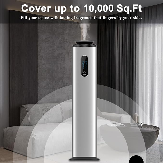 1000ML- Commercial Diffuser Machine Cover 10000 Sq Ft - Tower Hotel Scent Diffuser for Whole House - WiFi App Control -Scent Air Machine & Waterless Essential Oil Diffuser for Large Room - Silver