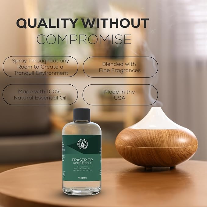 Aroma Country Fraser Fir Christmas Tree Diffuser Oil - Luxury Essential Oils for Diffuser Refill & Air Freshener Room Spray - Natural Home Fragrance, Pine Needle Scented Oil for Diffusers (8.5 Fl. oz)