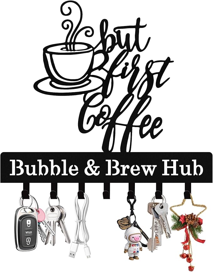 Personalized Coffee Key Holder Wall Mount, Custom Metal Key Rack Key Holder with Name, Deer Cabin Wall Keys Hanger with Hooks for Entryway, Front Door, Hallway, Kitchen, Living Room