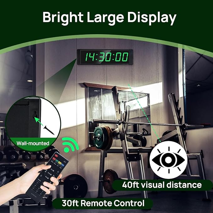 YZ Gym Timer Clock for Home Gym, Fitness Timer with Stopwatch Button, Large Digital Stopwatch Countdown Clock, 12/24H Digital Wall Clock, with Stand