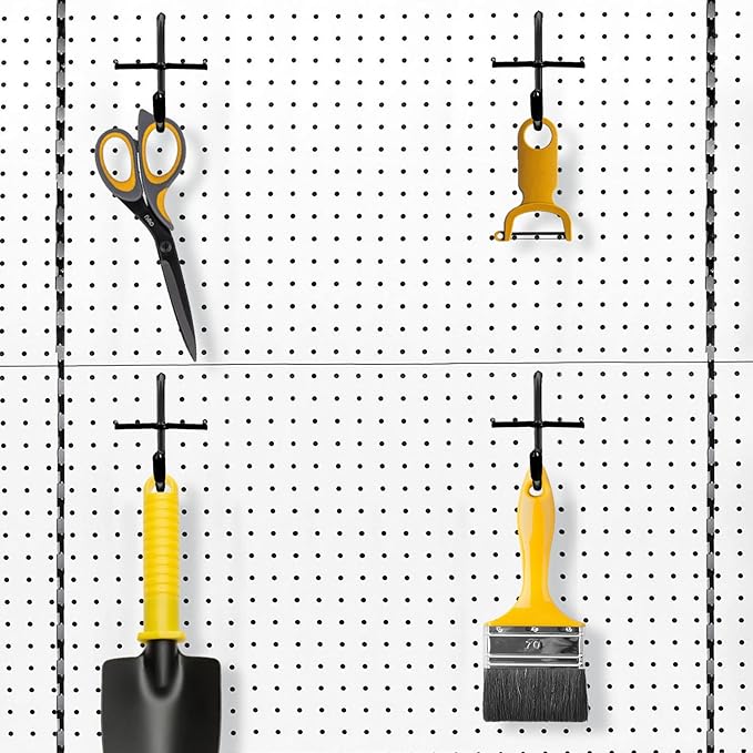 1/4 Inch Extra Thick Pegboard Hooks,Only Suitable for 1/4" Pegboard Board,Metal Pegboard Hooks for Hanging Storage (All Black, 60pcs J Hook)