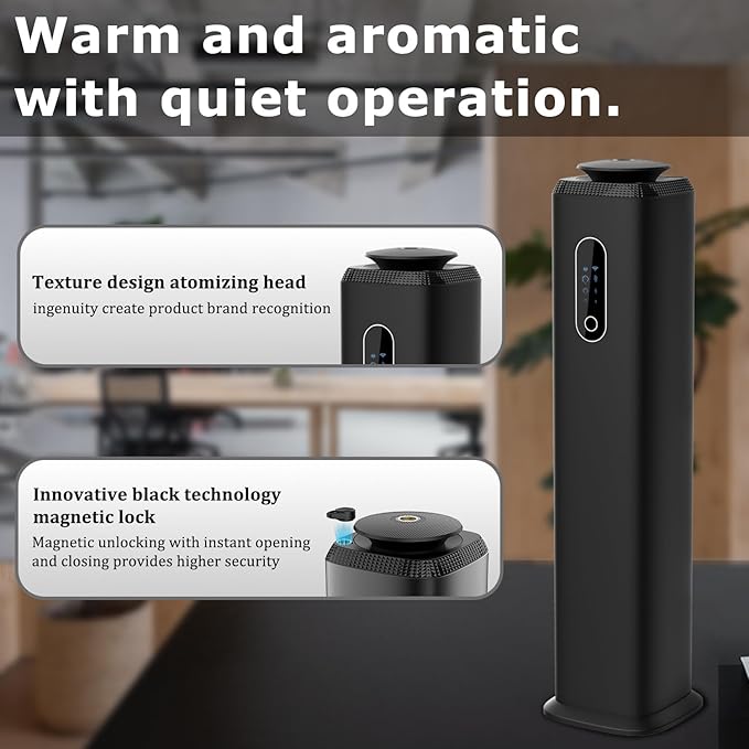 1000ML- Commercial Diffuser Machine Cover 10000 Sq Ft - Tower Hotel Scent Diffuser for Whole House - WiFi App Control -Scent Air Machine & Waterless Essential Oil Diffuser for Large Room - Black