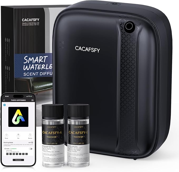 Waterless Essential Oil Diffuser,(2 * 50ml Fragrances Included) 3000 Sq.Ft Coverage 400ml Capacity Hotel Scent Diffuser,Cold Air Tech, App & Button Control,Scent Diffusers for Home Large Room (Black)