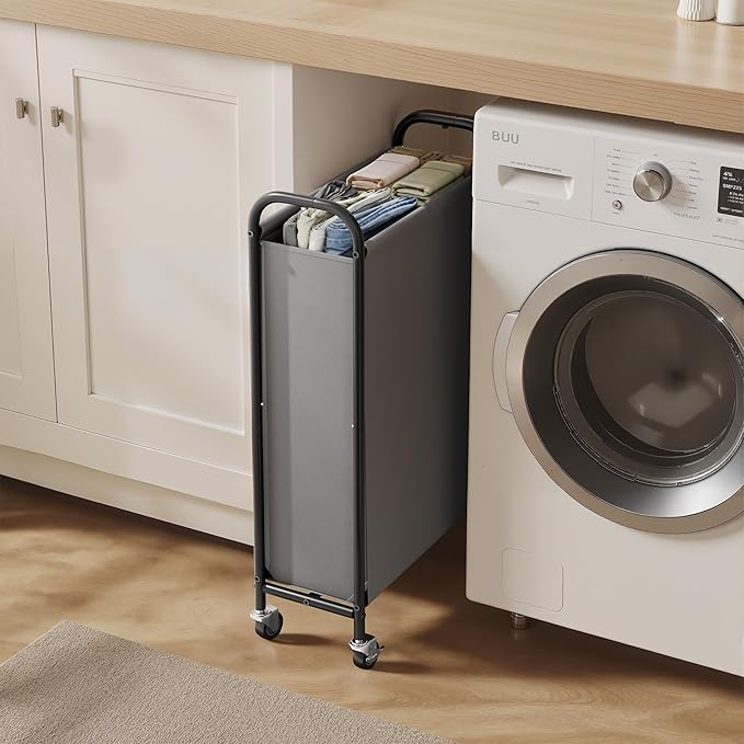 GRANNY SAYS 80L Slim Laundry Hamper with Wheels, Fabric Rolling Laundry Basket, Narrow Clothes Organizer, Tall Hamper for Closet, Laundry Room, Bathroom, Grey
