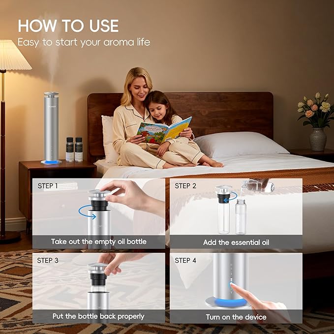 The CACAFSFY Waterless Scent Diffuser Starter Kit - 1000 Sq Ft Coverage, Hotel Scent Diffuser, Essential Oil Diffuser Large Room, Included 2x120ml Scent Oils, Remote Control,Cold Air Diffuser