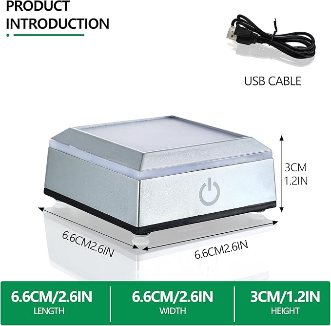 ZEERSHEE 2.6*1.2inch Multicolor LED Light Base for Acrylic 3D Glass Resin Art Lighted Square Display Stand(Flat)