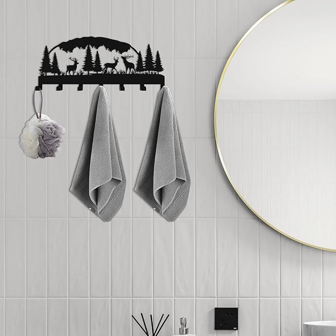 Metal Key Holder, Wall Mounted Key Hooks, Key Holder for Wall, Key Organizer Rack with 7 Hooks, Key Hanger Decor for Kitchen, Entryway, Hallway, Bedroom, Doorway (Deer Grove12IN)