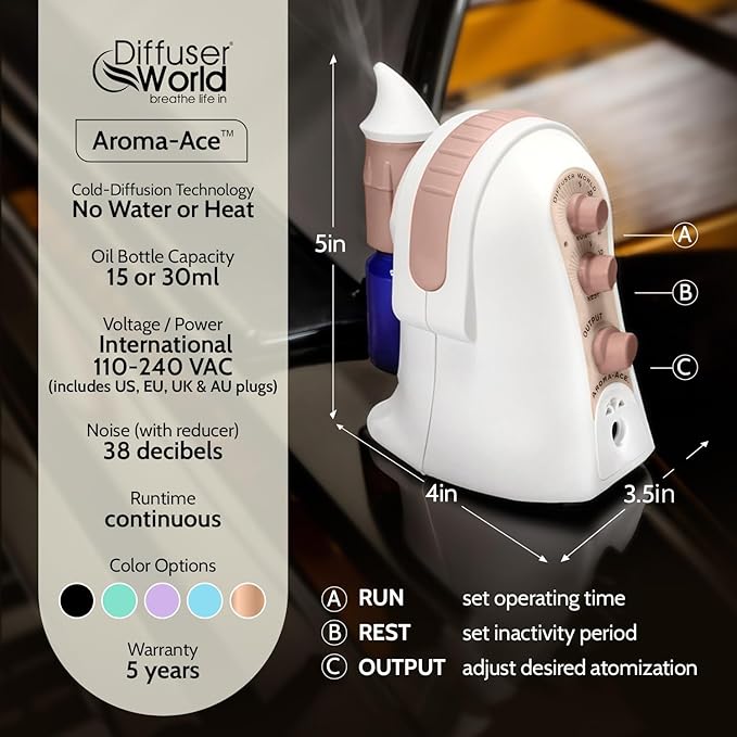 Waterless Diffuser for Essential Oils 12V Aroma-Ace™, Made in USA Bronze Aroma Atomizer Waterless Essential Oil Diffusers for Home Large Room, Air Aromatherapy Home Scent Diffusers