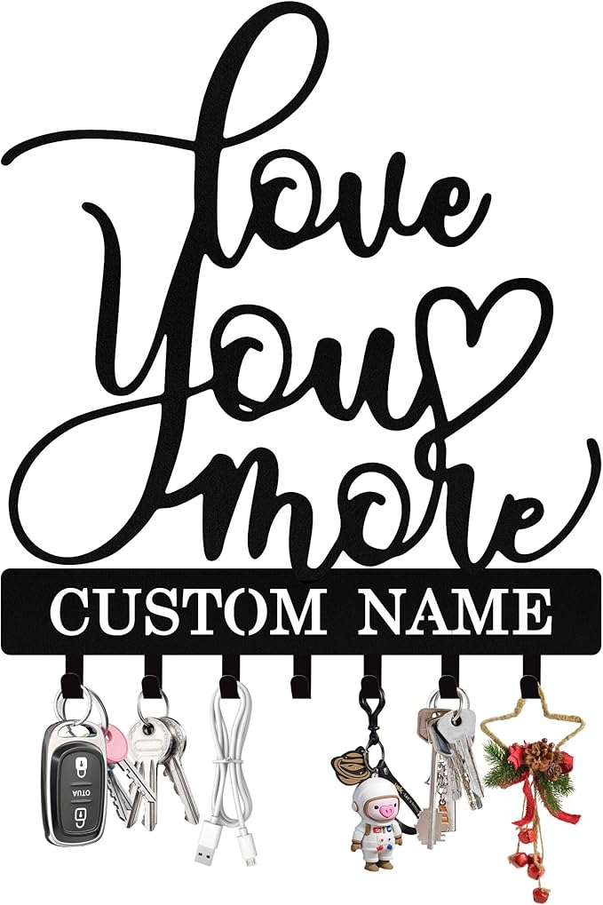 Personalized Key Holder Wall Mount, Custom Metal Key Rack Key Holder with Name, Deer Cabin Wall Keys Hanger with Hooks for Entryway, Front Door, Hallway, Kitchen, Living Room