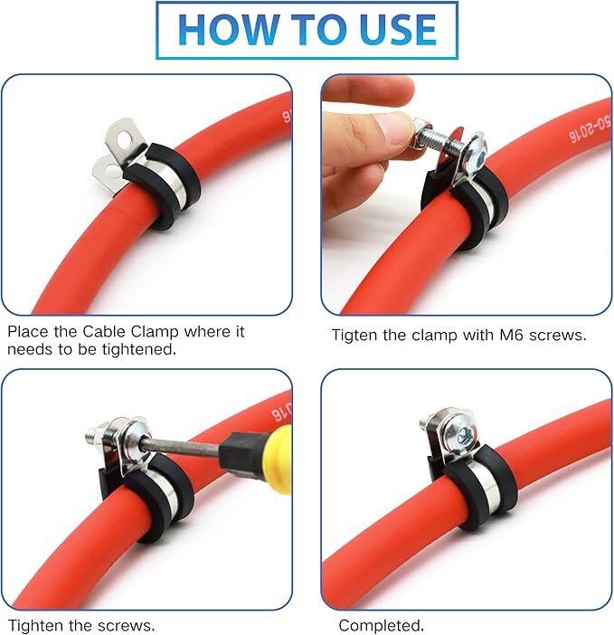1/2 Inch Cable Clamp - Rubber Clamps for Cable, Wire, Line - Stainless Steel, Wire Clamp - Pipe Clips, Tubing Clamps (25 Pack)