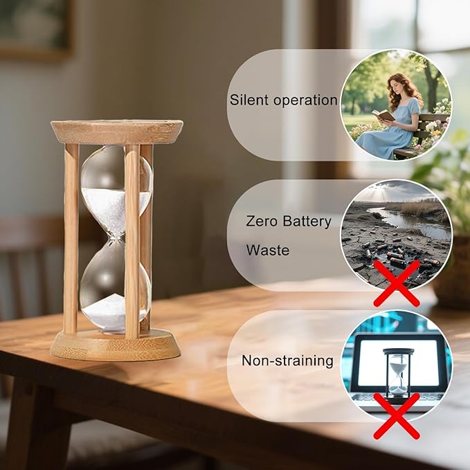 10 Minute Hourglass, Wood Sand Timer, Mini Sand Watch 10 Min,Unbreakable Sandglass, Teachers Classroom Time, White Toothbrush Timer