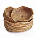 YANGQIHOME Rattan Bread Basket, Round Fruit Baskets, Wicker Storage Bowls, Natural Woven Serving Basket Bowls, Decorative Baskets for Kitchen Counter Organizing, Set of 3