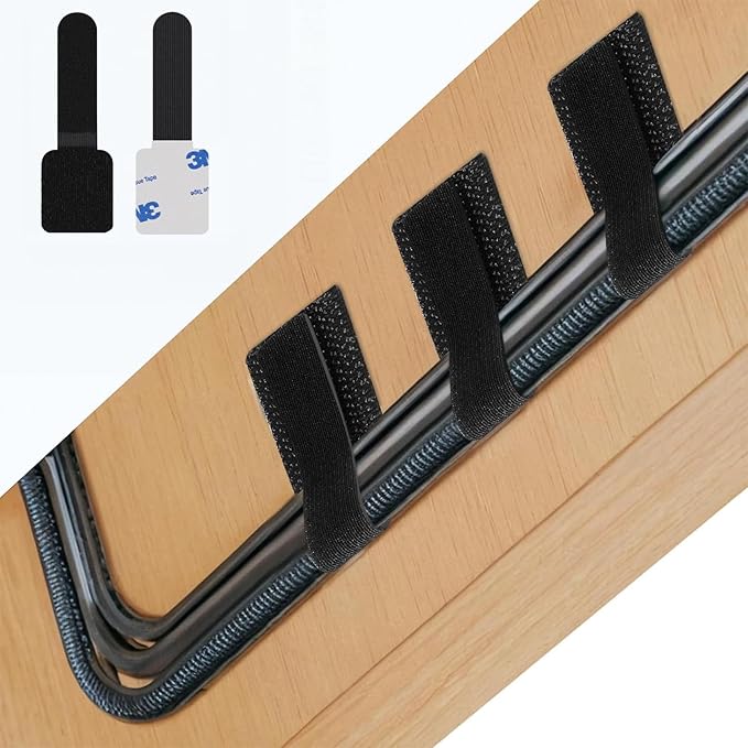Adhesive Cable Clips – 50 Pack Hook and Loop Cable Ties,Self-Adhesive Cable Management Clips for Under Desk Organization,Sticky-Back Wire Straps for TV, PC, Laptop & Ethernet (Black)