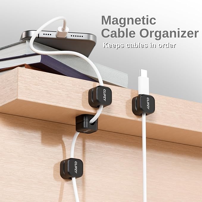 6 Pack Magnetic Cable Clips & Cord Holder, Under Desk Cable Management, Adhesive Wire Holder Keeper Organizer for Home Office Computer Desk Phone Car Wall Desktop Nightstand - Black