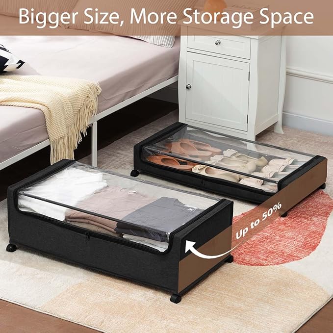 Under Bed Storage with Wheels, Under The Bed Storage Drawers On Wheels, Rolling Underbed Drawers, Lockable, Heavy Duty, XXXXL Size 90L