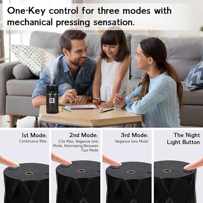 Essential Oil Diffuser with Night Light, 250ml Ultrasonic Humidifier with Negative Ions, 3 Mode Cool Mist Aroma Machine with 10ml Essential Oil for Home (Black, Lavender)