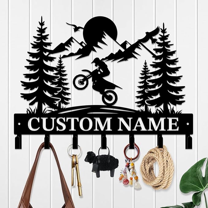 Custom Motorcycle Garage Metal Wall Hooks,Key Holder-Personalized Iron Wall Decor for Keys, Coats & Home (Black, Handmade,Decorative,Entryway, Bedroom,Man Cave) (Style G)